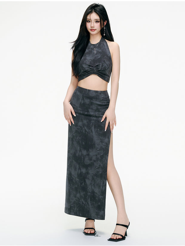 MUKTANK×ARDENCODE ウォッシュアウト ニット ハルター スパゲッティストラップ