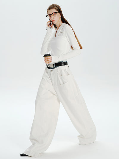 MUKTANK×MODULER ウエスト拼接ヘビーデコルーズジーンズ