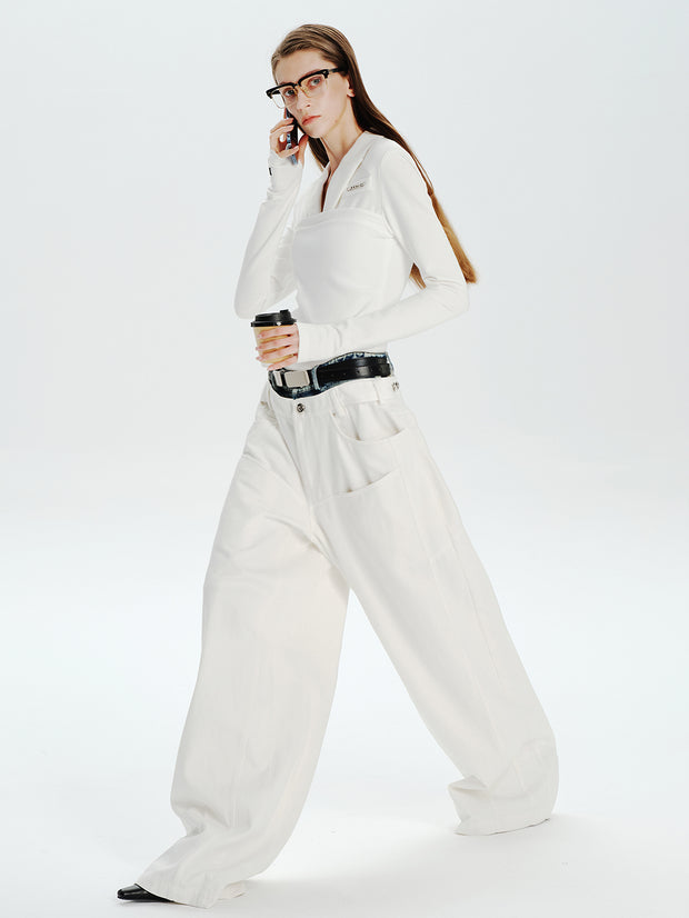 MUKTANK×MODULER ウエスト拼接ヘビーデコルーズジーンズ