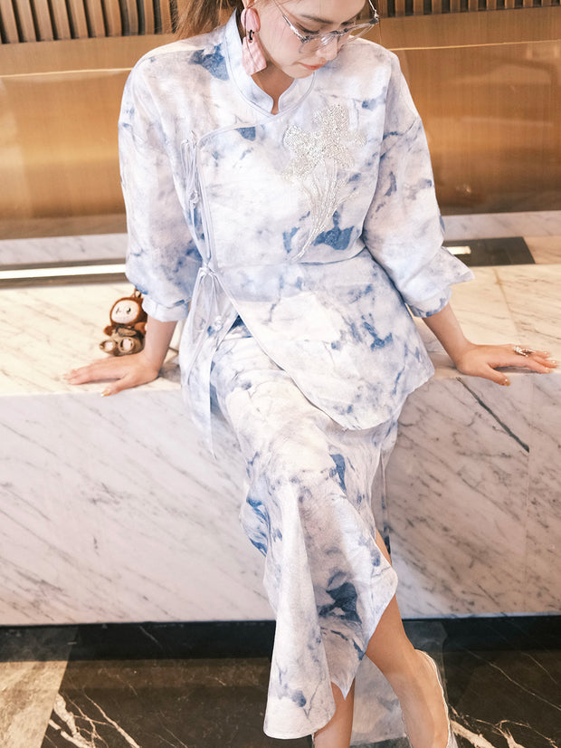 MUKZIN「 カプセルシリーズ 」水墨染め新中式ハーフスカート