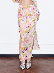 MUKZIN「 カプセルシリーズ 」花模様水彩風ハイウエストハーフスカート