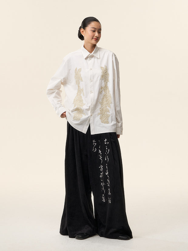 MUKTANK×LOUMUTAKU ビーズ刺繍椿シャツ