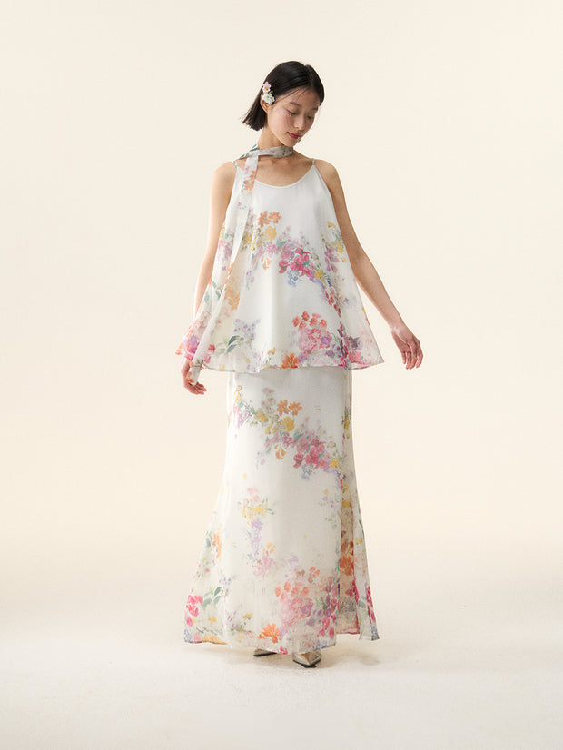 MUKTANK×LOUMUTAKU 淡色の花の群生のセットアップ - ボトムのハーフスカート