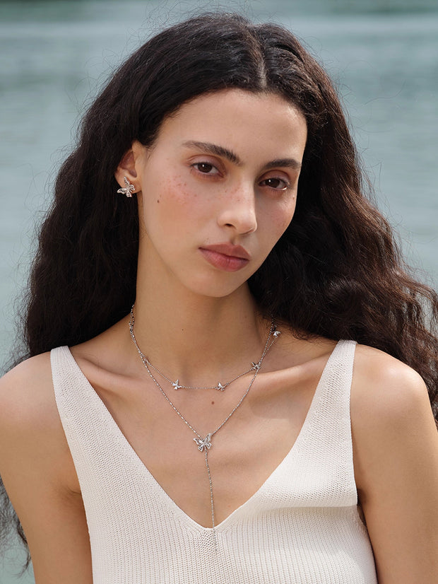 MUKTANK×SUN HUNTER “羽化（うか）”二重レース蝶 Y ネックレス