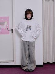 MUKTANK×LOUMUTAKU 牛馬プリントラインストーンロングスリーブ T シャツ