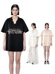 MUKTANK×MODULER レースプリントパール刺繍ヘビーディテール T シャツ