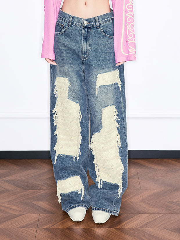 MUKZIN「雲瑤の境地」女性用ディストレスドリップドジーンズ