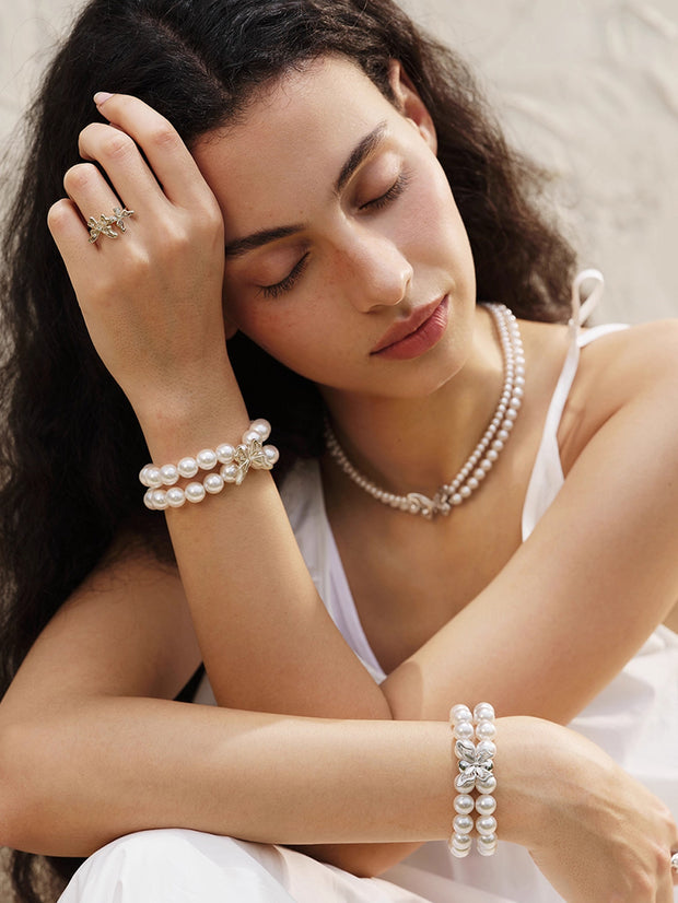 MUKTANK×SUN HUNTER “羽化（うか）”ツートンレース蝶パールブレスレット