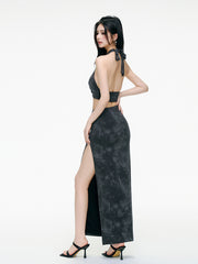 MUKTANK×ARDENCODE ウォッシュアウト ニット ハルター スパゲッティストラップ