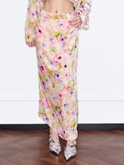 MUKZIN「 カプセルシリーズ 」花模様水彩風ハイウエストハーフスカート