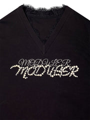 MUKTANK×MODULER レースプリントパール刺繍ヘビーディテール T シャツ
