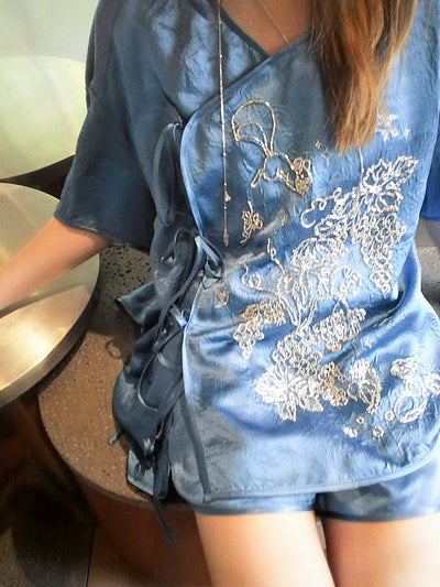 MUKZIN「 カプセルシリーズ 」伝統的な中国刺繍セットのショーツ