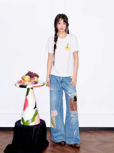 MUKZIN「 カプセルシリーズ 」立体フルーツ柄 コットンカジュアル使いやすい半袖 T シャツ