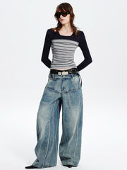 MUKTANK×MODULER レザー拼接ヘビーデコルーズジーンズ