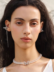 MUKTANK×SUN HUNTER “羽化（うか）”レース蝶二重パールネックレス