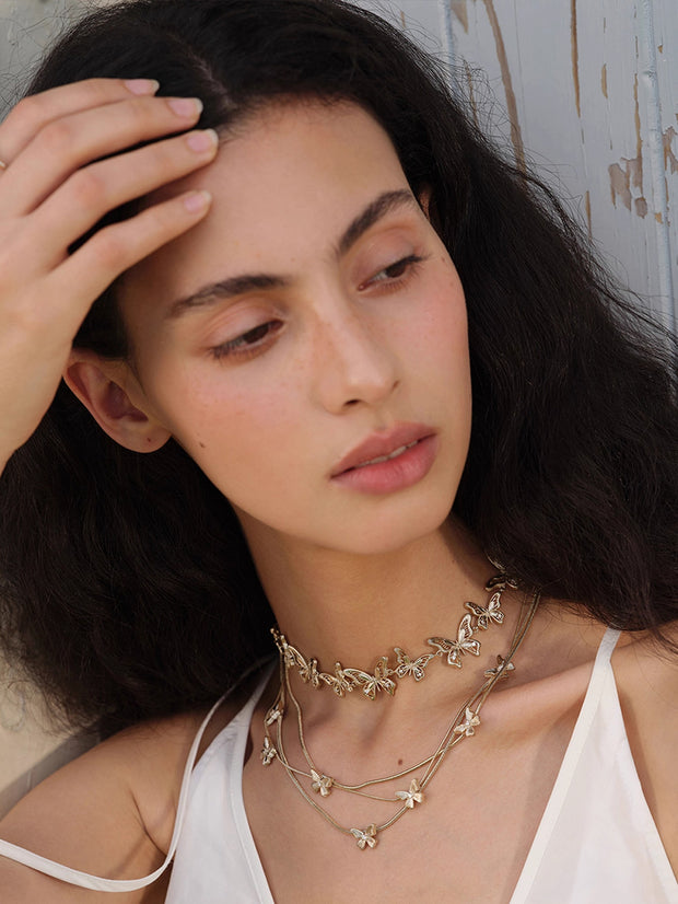 MUKTANK×SUN HUNTER “羽化（うか）”三層レース蝶ネックレス