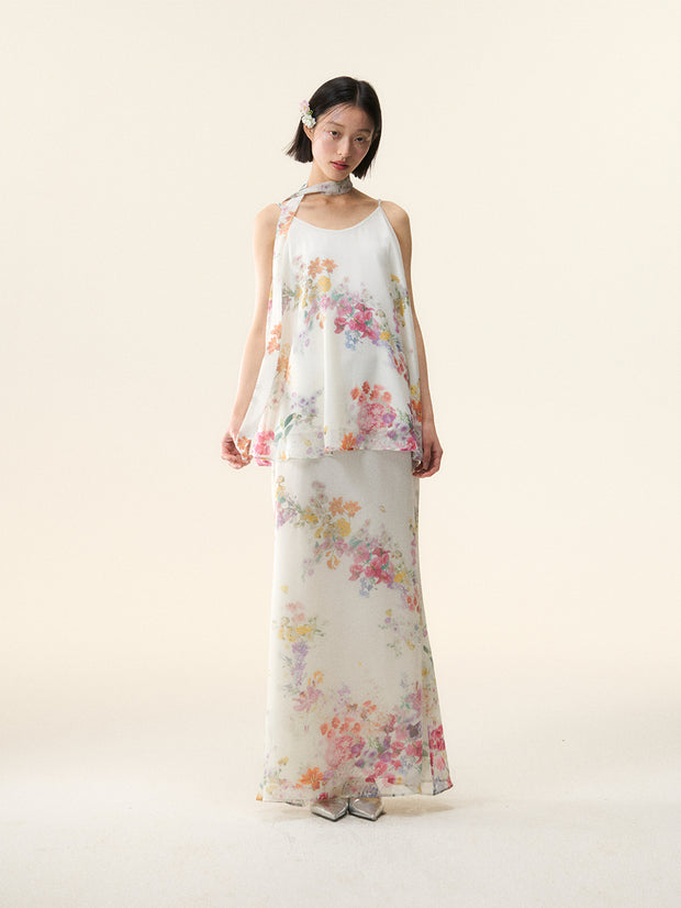 MUKTANK×LOUMUTAKU 淡色の花の群生のセットアップ - ボトムのハーフスカート