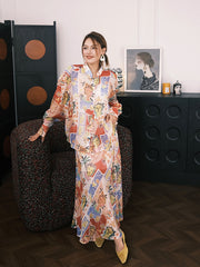 MUKZIN「 カプセルシリーズ 」抽象的な人物プリントのゆるやかなロングスカート