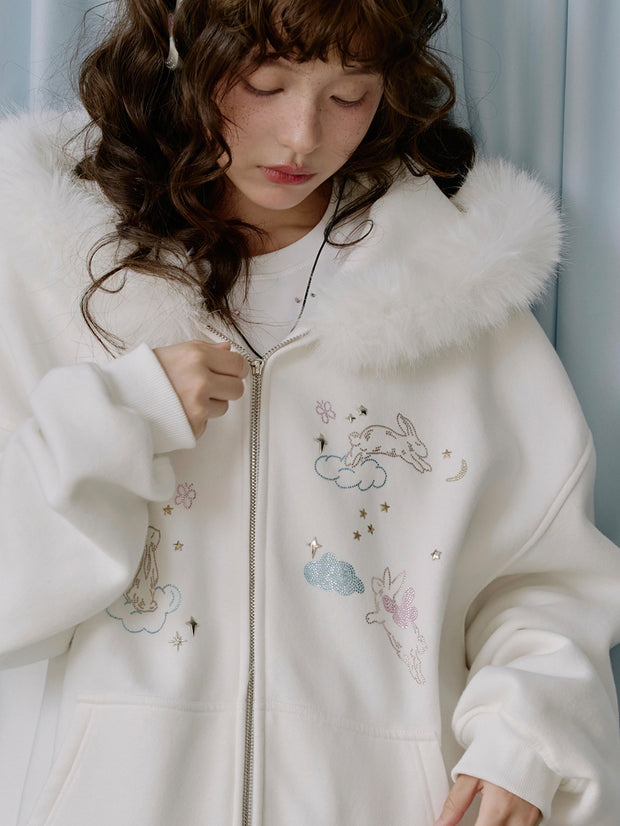 MUKTANK×LOUMUTAKU 天使ウサギテリークロスカーディガンスウェットシャツ