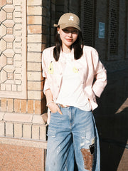 MUKZIN「 カプセルシリーズ 」ピンクジャコードナシ型刺繍チャイナスタイルアウター