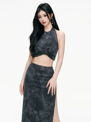 MUKTANK×ARDENCODE ウォッシュアウト ニット ハルター スパゲッティストラップ