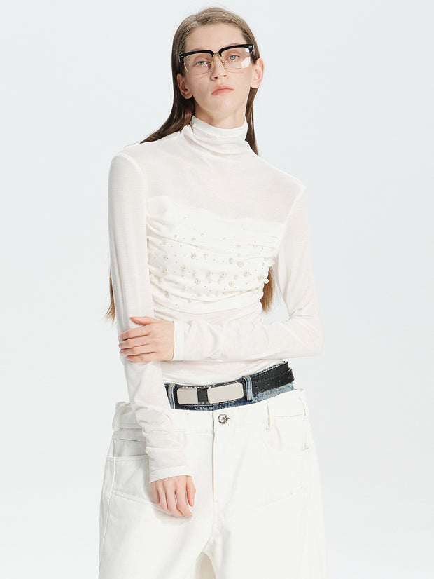 MUKTANK×MODULER テンセルウールパールハイネックトップス