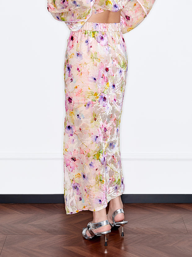 MUKZIN「 カプセルシリーズ 」花模様水彩風ハイウエストハーフスカート