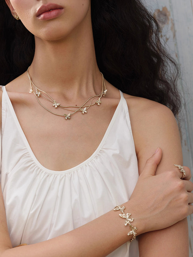 MUKTANK×SUN HUNTER “羽化（うか）”三層レース蝶ネックレス