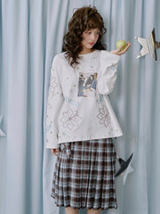 MUKTANK×LOUMUTAKU 牛馬プリントラインストーンロングスリーブ T シャツ