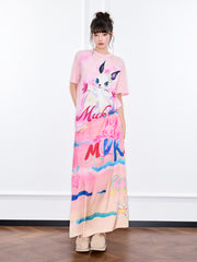 MUKZIN「新しい夏の賦」グラフィティのアート感がある、カラフルなプリントの半身スカート