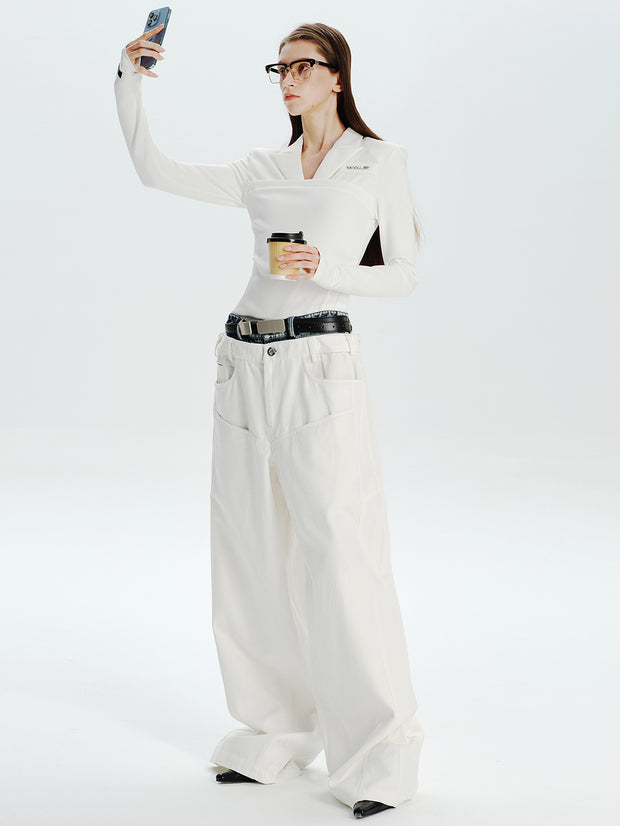 MUKTANK×MODULER ウエスト拼接ヘビーデコルーズジーンズ