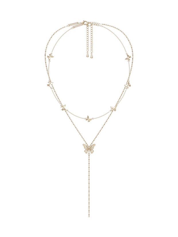 MUKTANK×SUN HUNTER “羽化（うか）”二重レース蝶 Y ネックレス