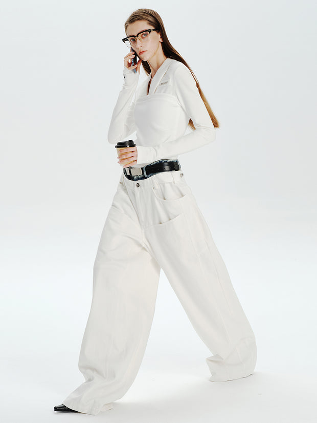 MUKTANK×MODULER ウエスト拼接ヘビーデコルーズジーンズ