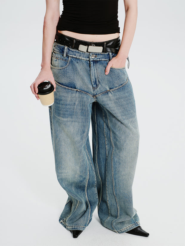 MUKTANK×MODULER レザー拼接ヘビーデコルーズジーンズ