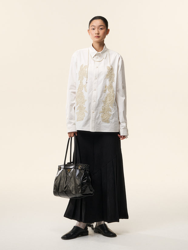 MUKTANK×LOUMUTAKU ビーズ刺繍椿シャツ