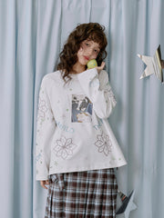 MUKTANK×LOUMUTAKU 牛馬プリントラインストーンロングスリーブ T シャツ