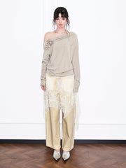 MUKZIN「雲瑤の境地」レースパネルディストレスドジーンズ