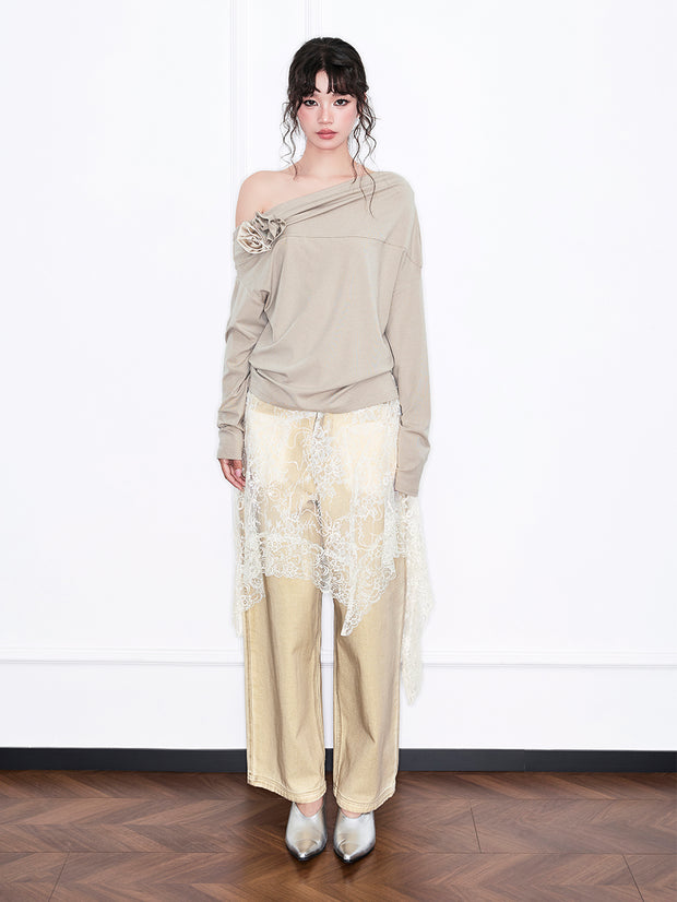 MUKZIN「雲瑤の境地」レースパネルディストレスドジーンズ