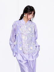 MUKZIN「 カプセルシリーズ 」薄紫色ネットレーススパンコール花柄ベスト