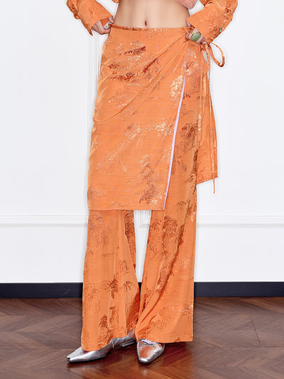 MUKZIN「 カプセルシリーズ 」キャラメル/ライトブルージャコードフェイクツーピースワイドレッグパンツ