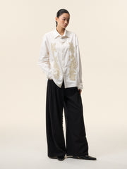 MUKTANK×LOUMUTAKU ビーズ刺繍椿シャツ