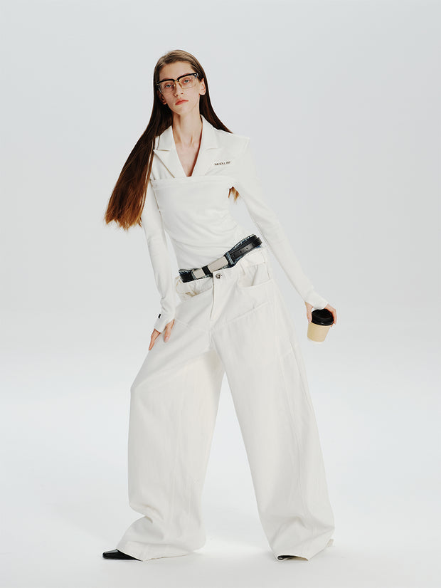 MUKTANK×MODULER ウエスト拼接ヘビーデコルーズジーンズ