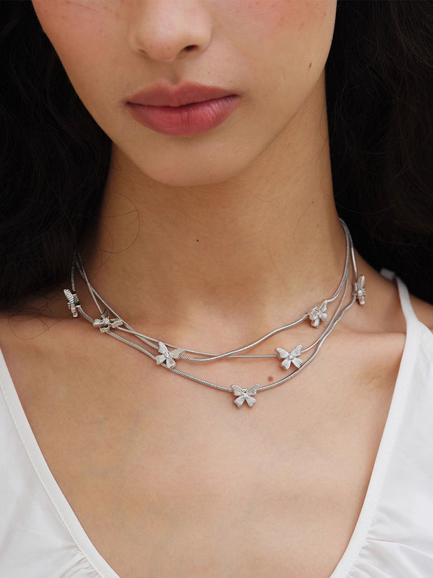 MUKTANK×SUN HUNTER “羽化（うか）”三層レース蝶ネックレス