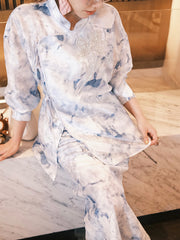 MUKZIN「 カプセルシリーズ 」新中式水墨画風ボタン付きトップス