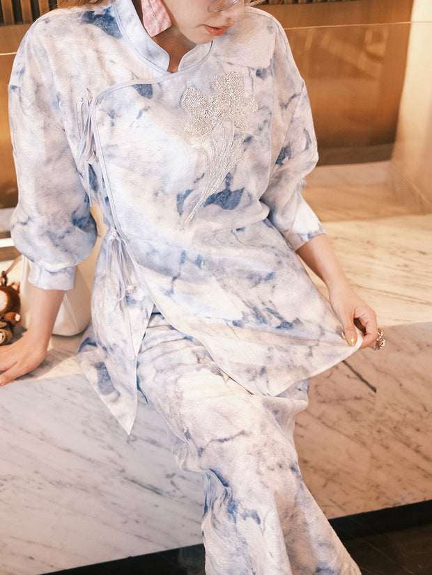 MUKZIN「 カプセルシリーズ 」新中式水墨画風ボタン付きトップス