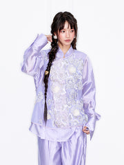 MUKZIN「 カプセルシリーズ 」薄紫色ネットレーススパンコール花柄ベスト