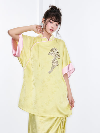MUKZIN「新しい夏の賦」新中式竹柄刺繍のチャイナドレス