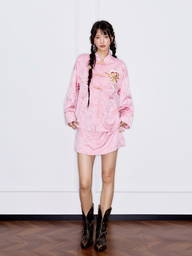 MUKZIN「 カプセルシリーズ 」ピンクジャカード中国風ショートパンツ