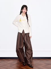 MUKZIN「 カプセルシリーズ 」シンプルな中国風パンクロットボタン、フルーツ刺繍がアクセントのニットカーディガン