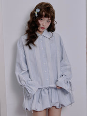 MUKTANK×LOUMUTAKU 裾と袖口にドローストリング付きシャツ